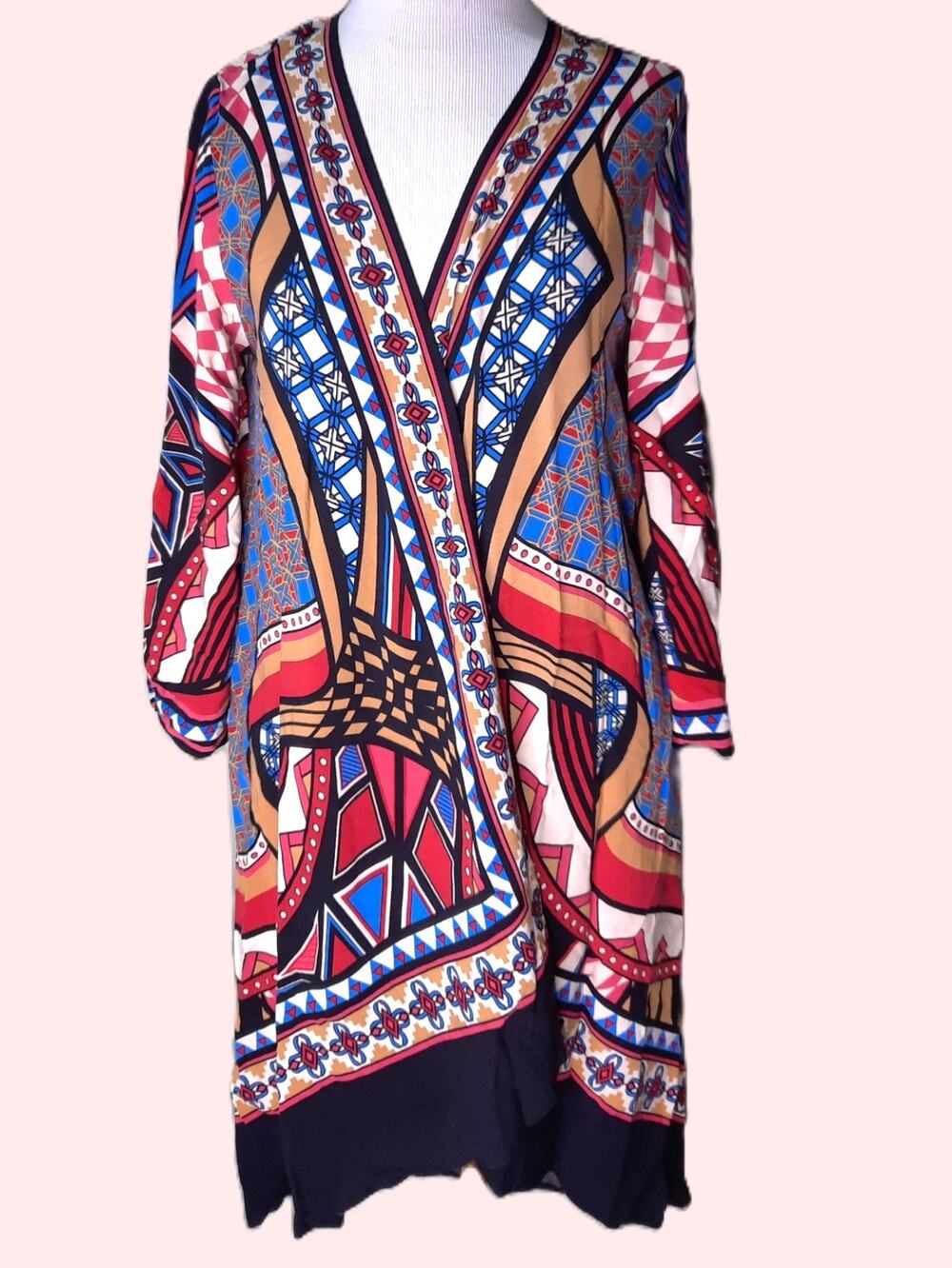 Flying Tomato Abstract Kimono Billy Geometric Colorful Jacket Swim Coverup Sz M